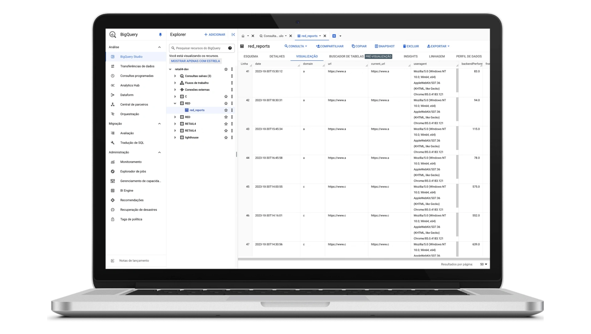 Reprodução da tabela BigQuery | Google Cloud Plataform