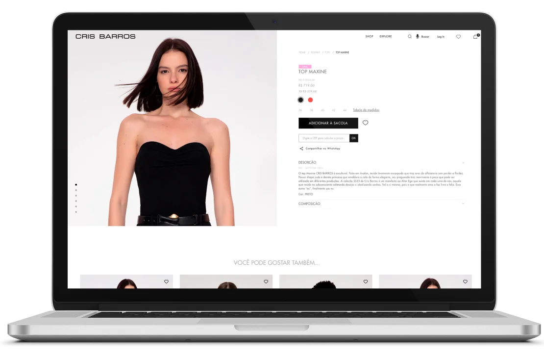 Reprodução e-commerce Cris Barros | Produto Web, realizado com o apoio de profissionais alocados da Digital Republic